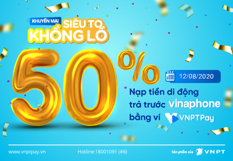 Siêu to khổng lồ 50% nạp tiền di động trả trước VinaPhone 
